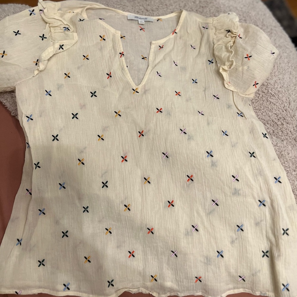 Madewell embroidered short sleeve blouse XS